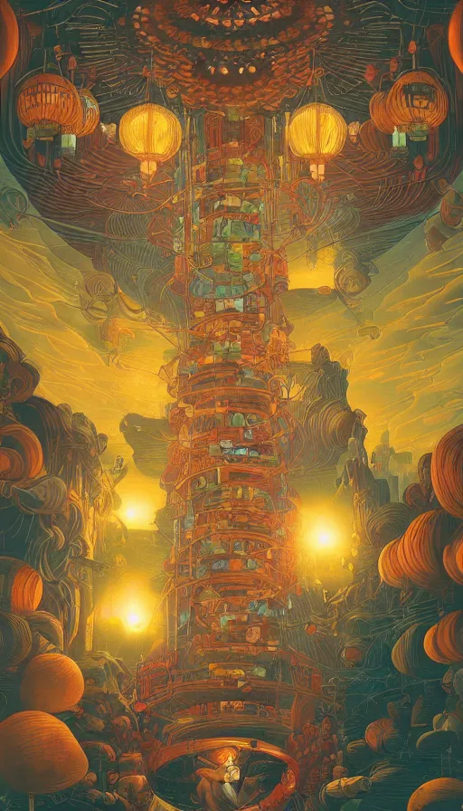 Image similar to The oracle of lanterns of wisdom, italian futurism, Dan Mumford, da vinci, Josan Gonzalez