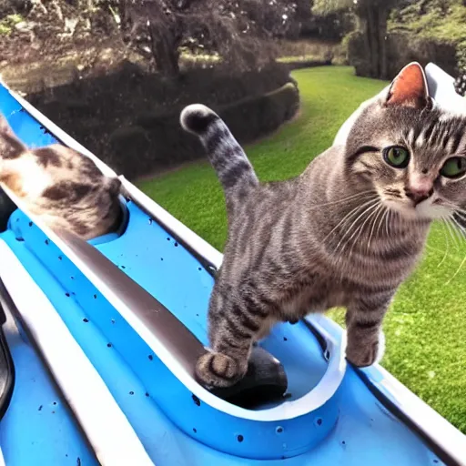 Image similar to photo of a cat riding a roller - coaster