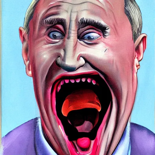 Image similar to Vladimir Putin screaming, by Francis Bacon