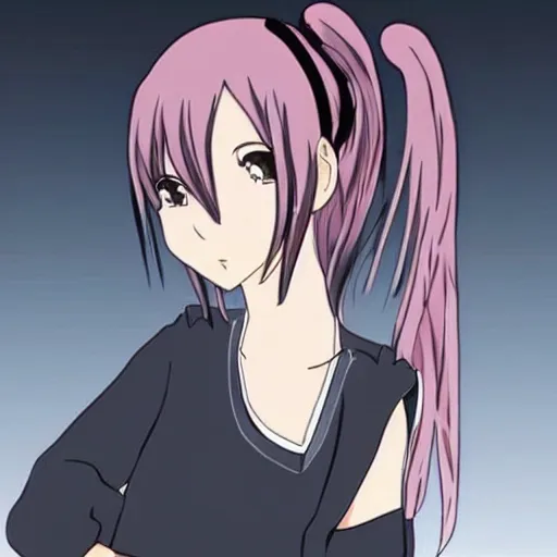a girl with long hair and a light pink ponytail, anime | Stable ...