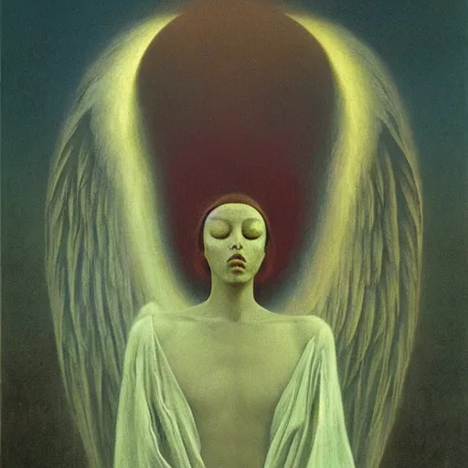 Image similar to angel by Zdzisław Beksiński, oil on canvas