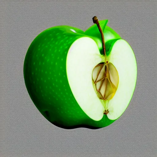 Prompt: studio shot of green apple shaped like a dog, isometric perspective, green background