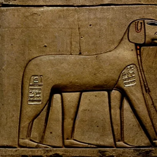 Image similar to ancient egyptian carving of doge meme, shiba inu meme