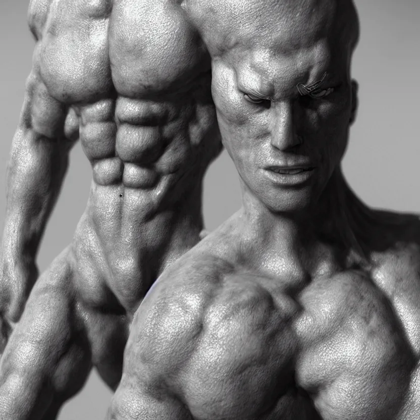 Image similar to a single muscular man wearing torn clothes, looking to the right, profile picture, hyperrealistic, concept art, octane render, unreal engine 5, trending on artstation, high quality, highly detailed, 8 k, dramatic lighting, cinematic, high coherence, anatomically correct, five fingers, digital art, seductive, black and white