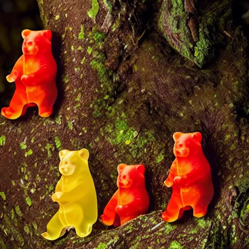 Image similar to national geographic photos of wild gummy bears, wildlife photography