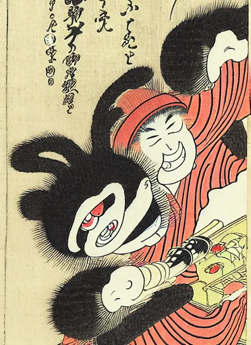 Image similar to alf as a yokai illustrated by kawanabe kyosai and toriyama sekien