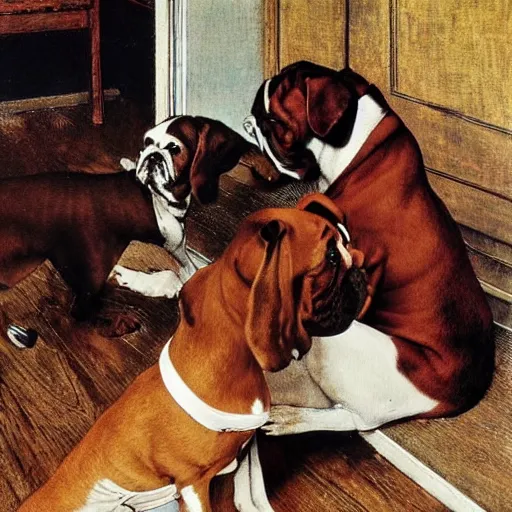 Prompt: two boxer dogs getting married, Norman Rockwell