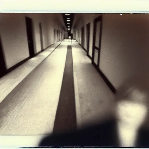 Prompt: A creepy polaroid photo of Elon Musk chasing you down a hallway