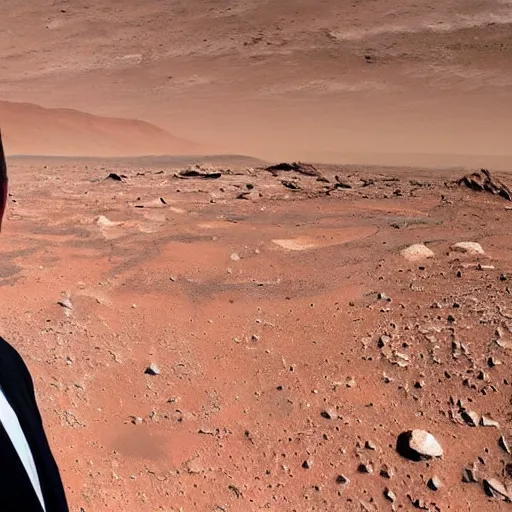 Image similar to Elon Musk taking a selfie on Mars. There is earth and dogecoin in background,