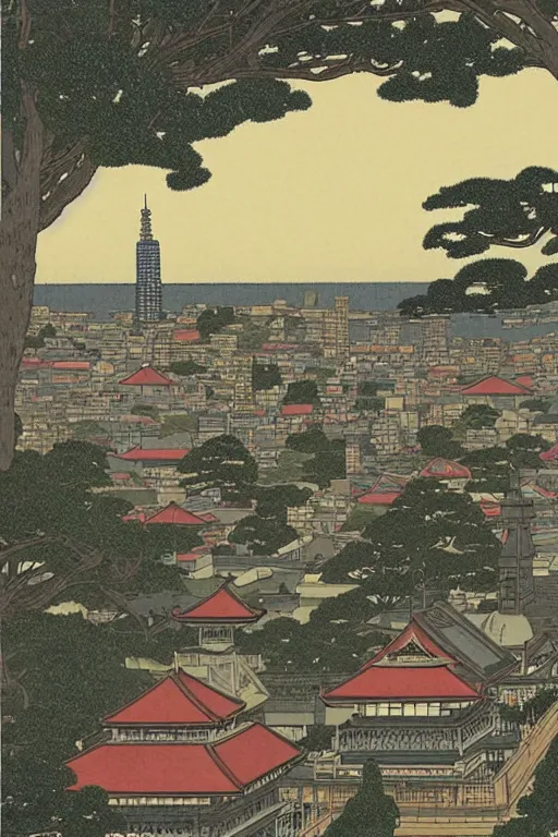 Prompt: City of Melbourne, in the style of Kawase Hasui, intricate, ultra-detailed