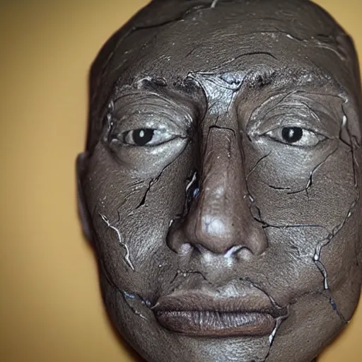 Image similar to sculpting a human face from extremely wet, streaky lines clay