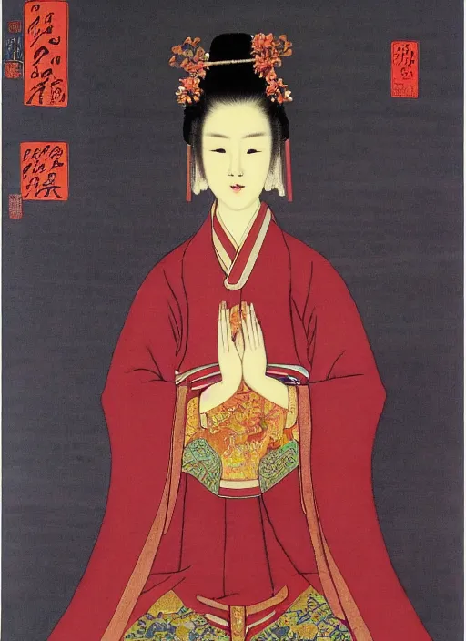 Prompt: the beautiful woman of chu state, yu ji, by wu daozi, tang yin, gu kaizhi