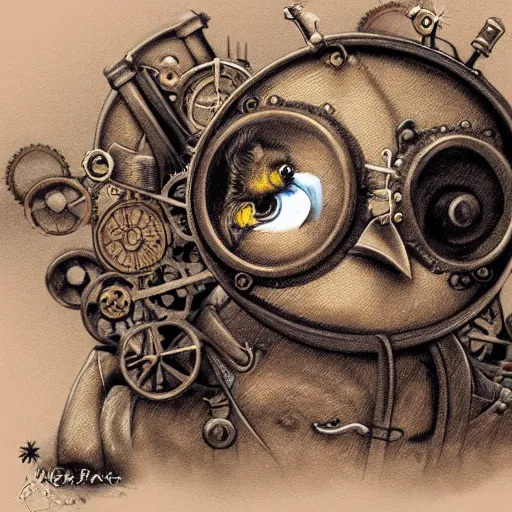 Prompt: a baby chick, steampunk, detailed illustration