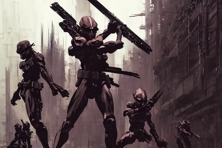 Prompt: a epic yoji shinkawa painting of the clone wars happening in the city of terra, gritty tech, deep focus, fantasy, intricate, elegant, highly detailed, digital painting, artstation, concept art, matte, sharp focus, illustration, dark fantasy style art, resident evil, art by artgerm and greg rutkowski and alphonse mucha