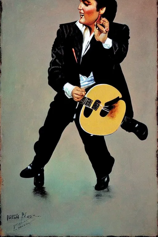 Prompt: elvis presley dancing painted by norman rockwell