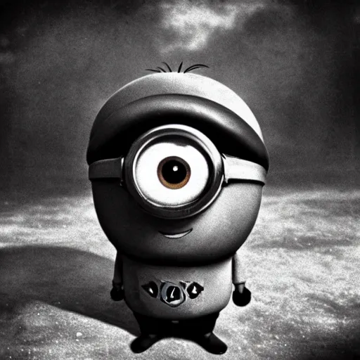 Image similar to old creepy black and white photograph of a minion