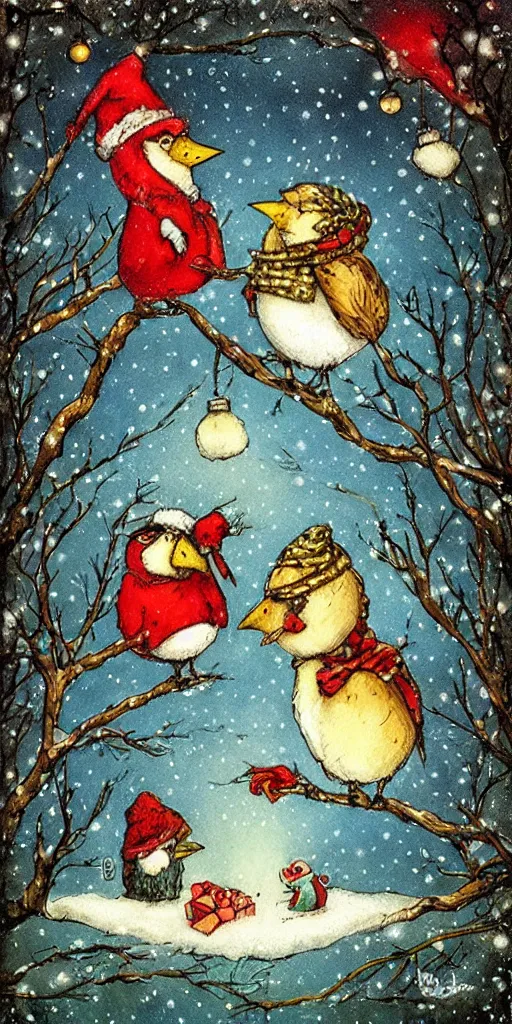 Image similar to a christmas card birds scene by alexander jansson