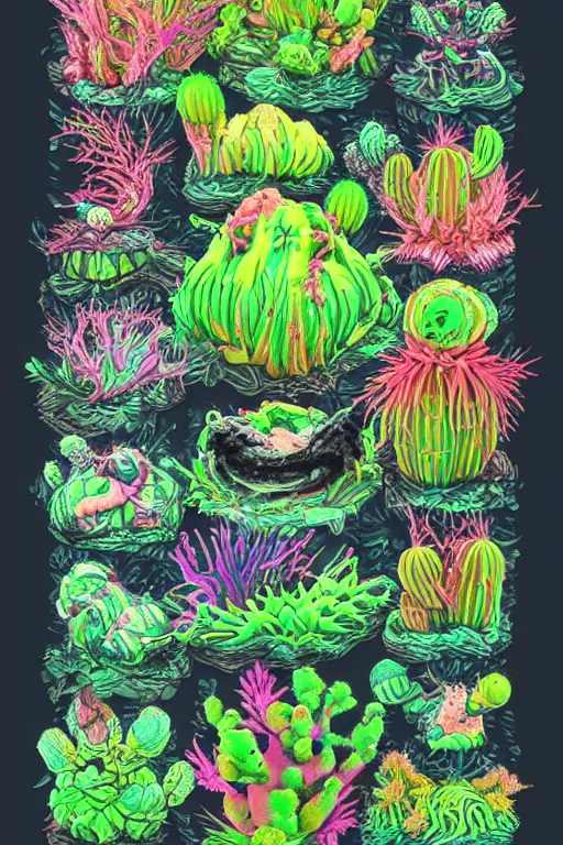 Image similar to creature sushi roots cactus elemental flush of force nature micro world fluo light deepdream