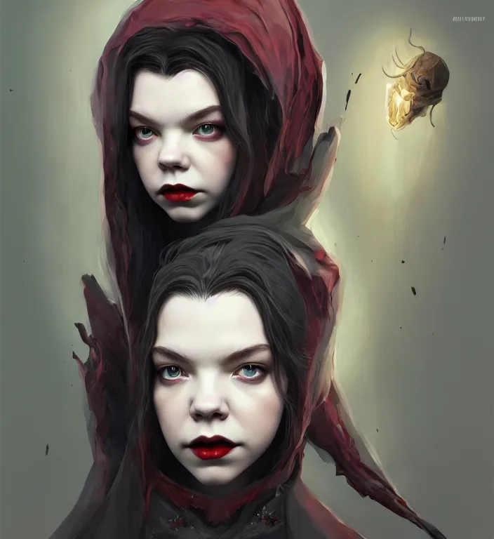 Prompt: anya taylor - joy vampire queen, hyper detailed, digital art, trending in artstation, cinematic lighting, studio quality, smooth render, artgerm, joshua middleton, rafael albuquerque, unreal engine 5 rendered, octane rendered, art style by klimt and nixeu and ian sprigger and wlop and krenz cushart