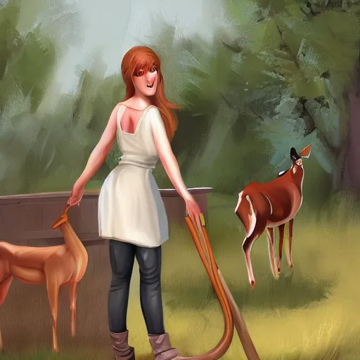 Prompt: Anthro Doe Doing Chores on a Farm, Digital Art Trending on Artstation