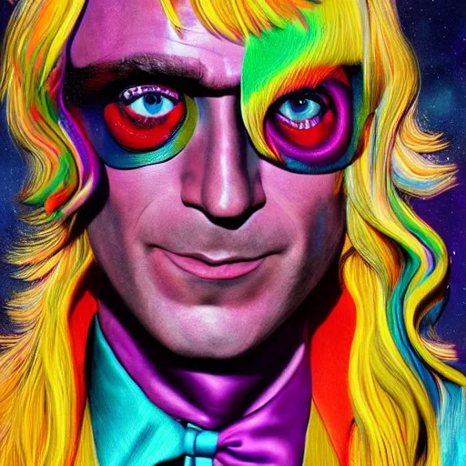 Prompt: an extremely psychedelic portrait of willy wonka as lady gaga, surreal, lsd, face, detailed, intricate, elegant, lithe, highly detailed, digital painting, artstation, concept art, smooth, sharp focus, illustration,