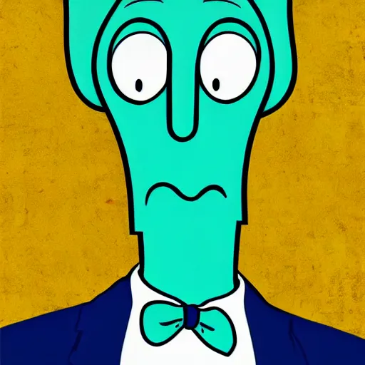 Image similar to handsome squidward portrait, realistic, pop art, vivid colors