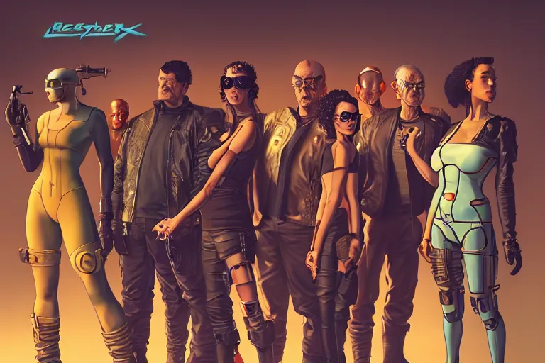 Image similar to cyberpunk heist crew. portrait by stonehouse and mœbius and will eisner and gil elvgren and pixar. character design. realistic proportions. dystopian. cyberpunk 2 0 7 7 character art, blade runner 2 0 4 9 concept art. cel shading. attractive face. thick lines. the team. diverse characters artstationhq..