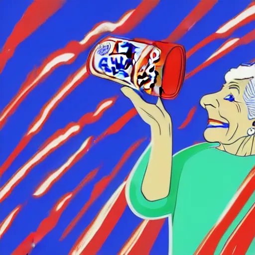 Image similar to Pepsiman is throwing cans of pepsi at elderly woman. digital art