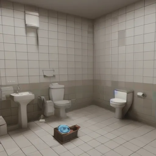 Image similar to playstation 1 abandoned bathroom with toilet, low poly graphics