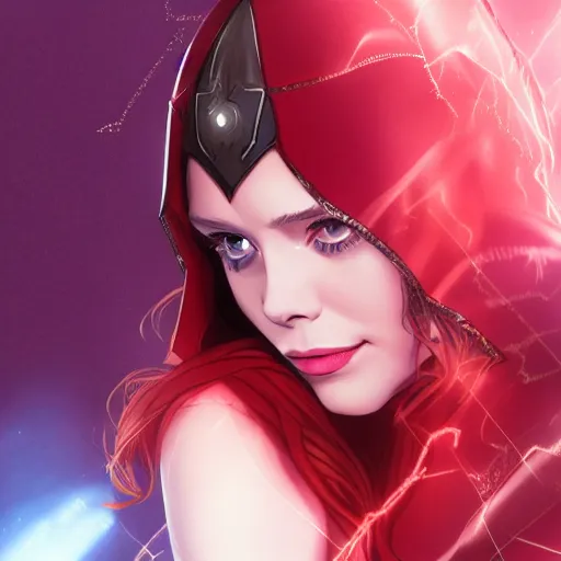 Image similar to Elizabeth Olsen as Scarlet Witch portrait, male anime style, illustrated by Avetetsuya Studios, intricate, detailed, photorealistic, trending on artstation, studio lighting, 4k, 8k