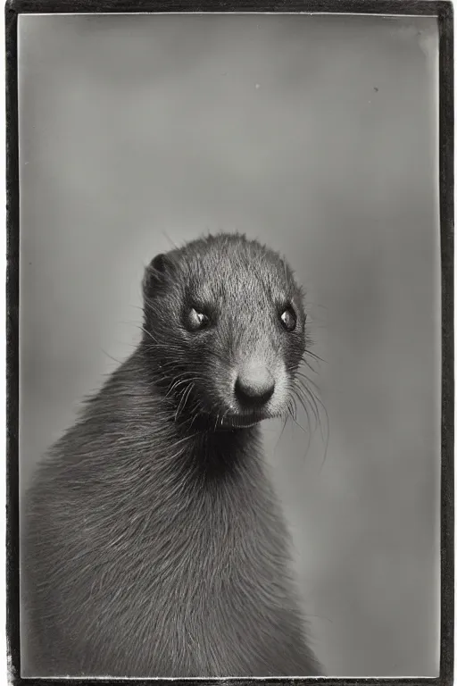 Prompt: a wet plate photo of a weasel monk