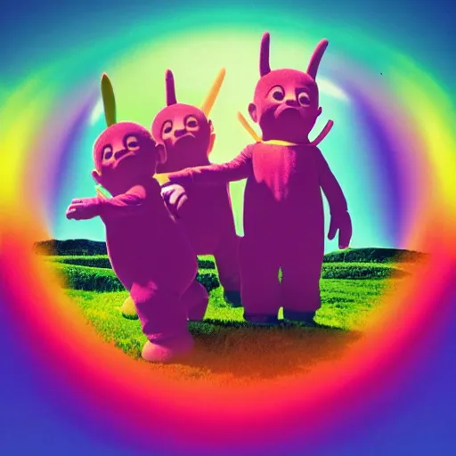 Image similar to teletubbies Tame Impala album cover art