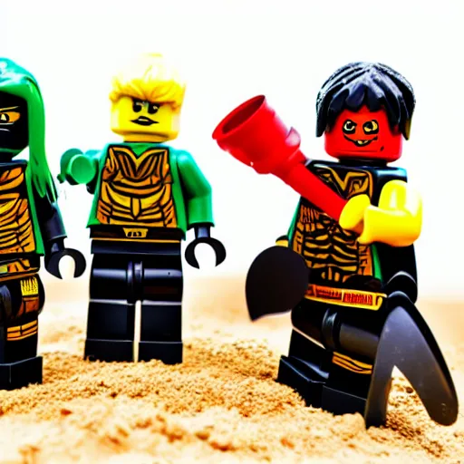 Image similar to lego ninjago ninjas playing in the sandpit