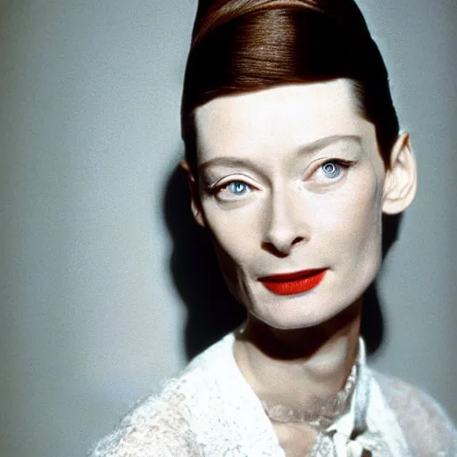 Image similar to tilda swinton as audrey hepburn, in my fair lady