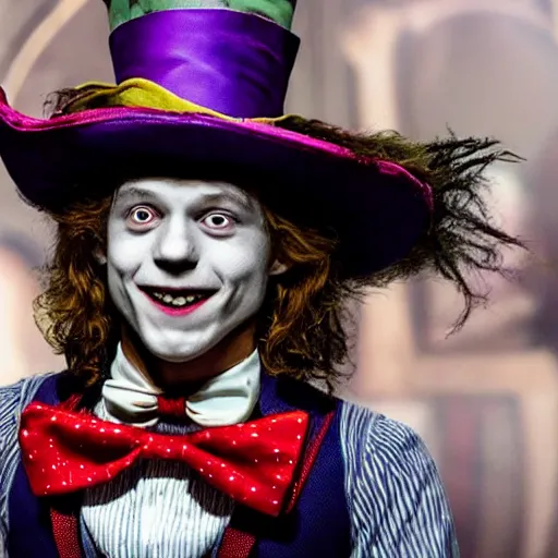 Prompt: Tom Holland plays The Mad Hatter in Alice in Wonderland