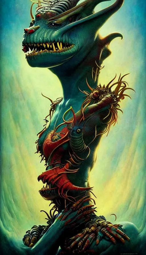 Image similar to exquisite imaginative imposing weird creature movie poster art humanoid colourful movie art by : : weta studio tom bagshaw james jean frank frazetta