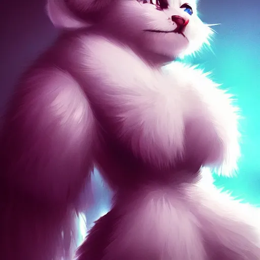 Image similar to cute furry girl with four arms, big fluffy ears, white fur and dark skin, dramatic lighting, cinematic, artstation, anime style