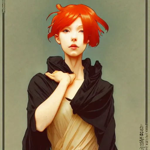 Image similar to anthropomorphic by eiichiro oda, makoto shinkai, alphonse mucha, art by artgerm and greg rutkowski, best of behance, concept art, matte, sharp focus, orange hair, elegant, adolphe bouguereau, annie leibovitz, stanley kubrick, hdr,