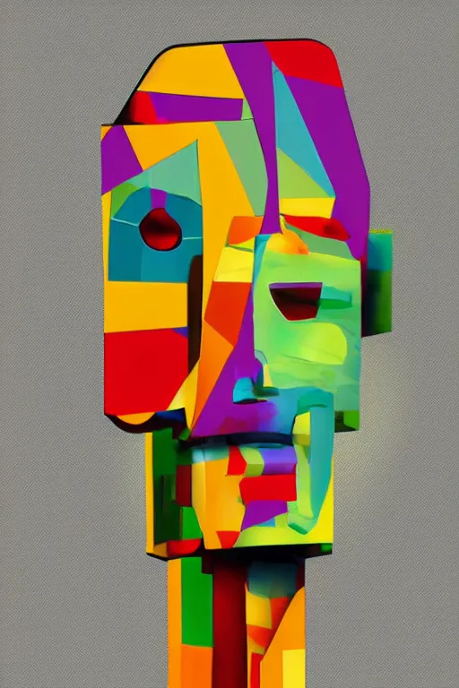 Image similar to cubist moai statue cutout digital illustration cartoon colorful beeple