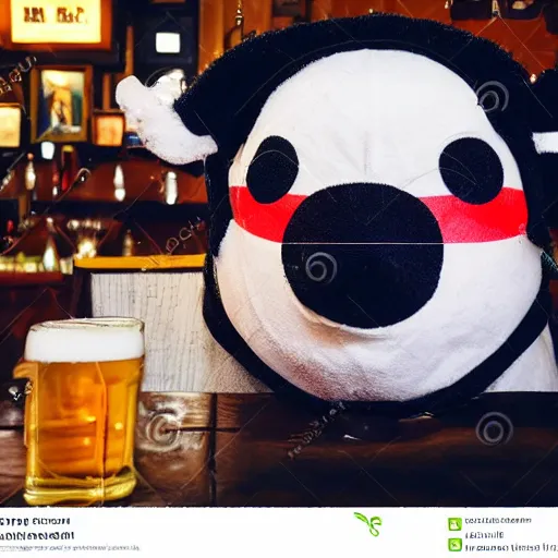 Prompt: Bullseye mascot Bully sitting at the bar of an English pub with a half drunk pint of ale. He looks sad and dejected by carravagio dramatic light