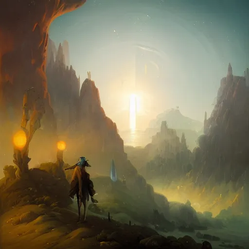 Image similar to A Landscape by Peter Mohrbacher and Caspar David Friedrich