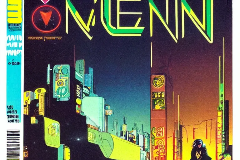 Image similar to 1979 OMNI Magazine Cover of vervet apeling Paladin . window showing neo-Tokyo streets behind her. in cyberpunk style by Vincent Di Fate