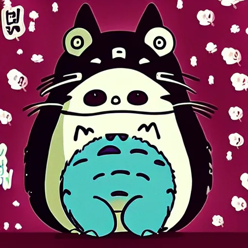 Image similar to “K-pop idol Changbin with scary Totoro, style of studio Ghibli, award winning”