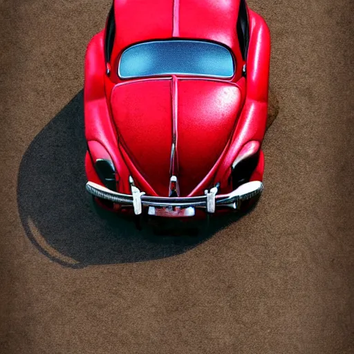 Image similar to red beetle car on top of a tall pole, digital art, photorealistic