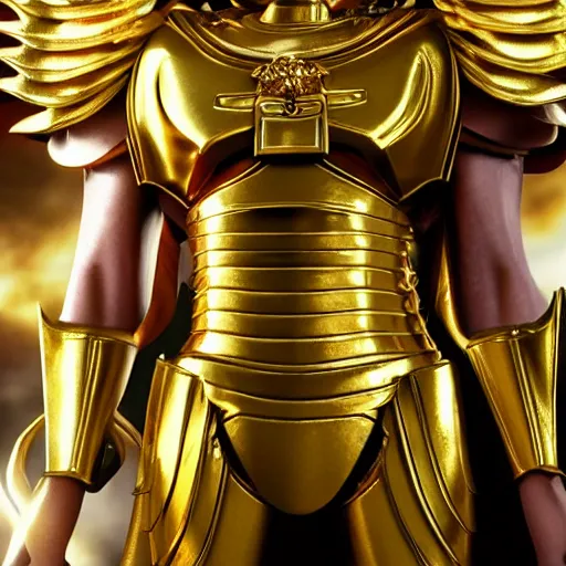 Image similar to a live action menacing, medium close - up, studio studio photographic portrait of the gold saint of geminis from saint seiya : knights of the zodiac, wearing gold armor, gemini gold cloth, in the background is the old temple of athena ( greece ), photoshopped, octane render, hyperrealistic, ultra detailed, symmetrical, 8 k, arnold render