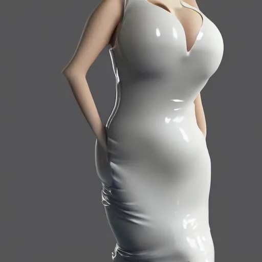 Prompt: an elegant curvy feminine pale goth cutie wearing an elaborate tight latex-nylon-leather white tube gown, thin waist, tube-top dress, cgsociety, photorealistic, sublime comforting ambience, 16k, smooth, sharp focus, trending on ArtStation, volumetric lighting, worksafe