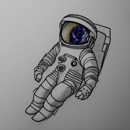 Image similar to Medium shot of an astronaut relaxing in space, minimalistic, pencil sketch, line art, coloured pencil sketch,