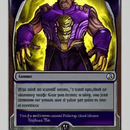 Prompt: thanos as a magic the gathering card, realistic,
