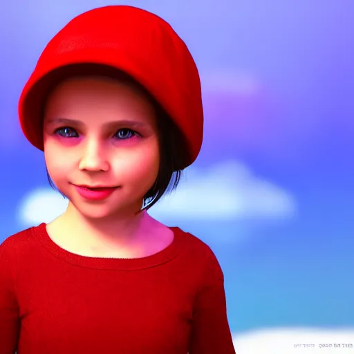 Image similar to a beautiful little girl in red hat rendered as an unreal engine