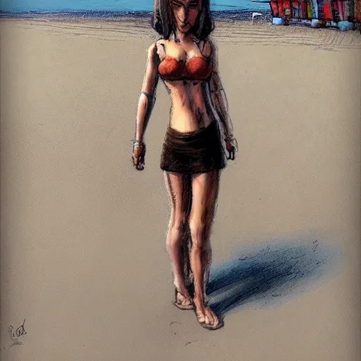 Image similar to lady at the beach by enki bilal artstation